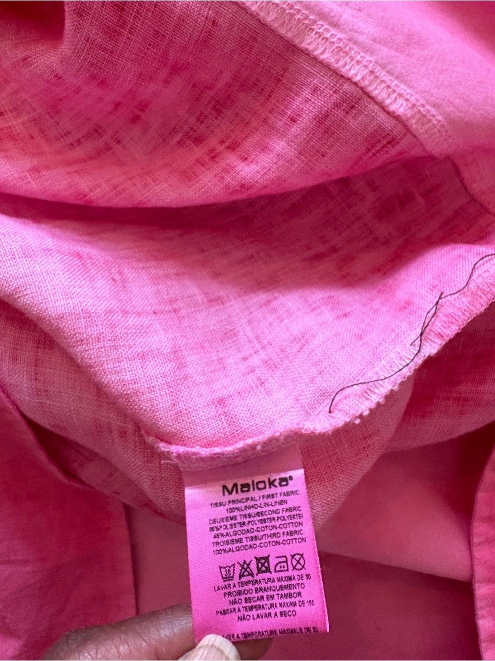 Maloka Pink Linen Blend Shift Dress with Lace Yoke Short Sleeve Size Small - Picture 9 of 12